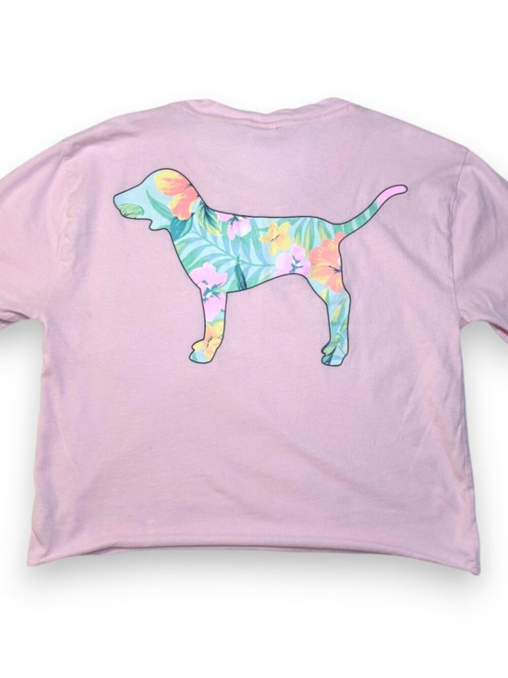Victoria's Secret PINK Crewneck Graphic Tropical Dog Top Pastel Baby Crop Small